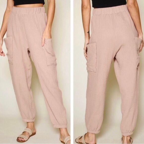 Textured Beige Light Weight Joggers Cuffed - Picture 1 of 1